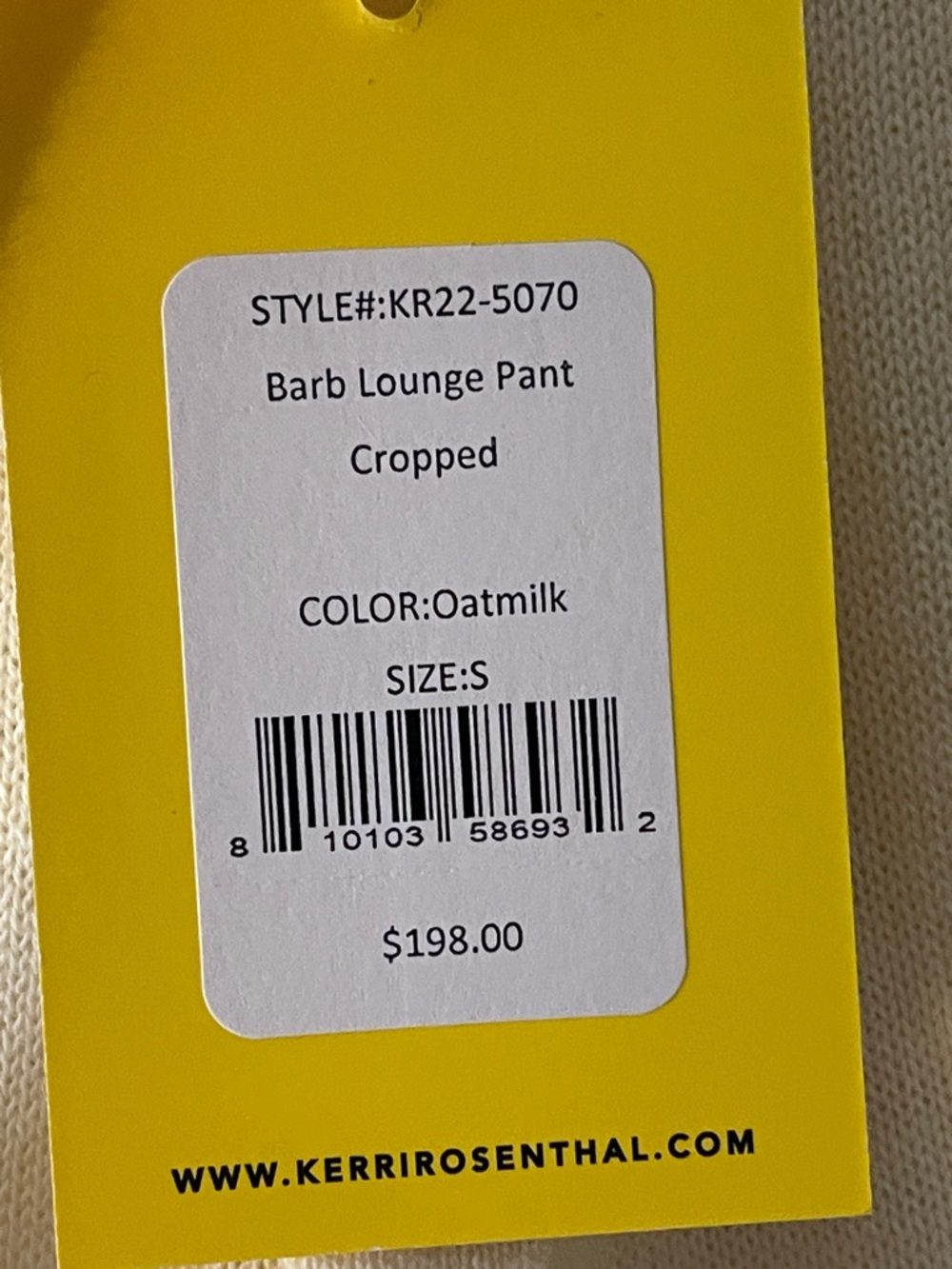 Kerri Rosenthal Barb Lounge Pant Cropped Oatmilk Cream Wide Leg NWT Size Small - Picture 5 of 7